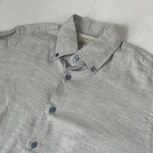 Hagen Carmel Mens Medium Button Up Dress Shirt in Grey Lyocell Cotton